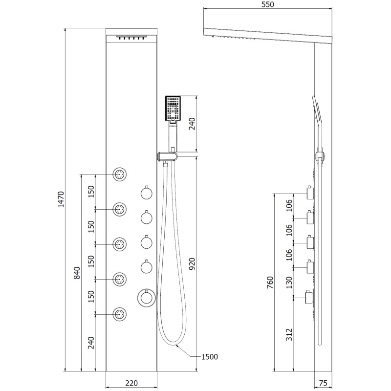 Mexen Lando panel prysznicowy, czarny - 7611-04-70