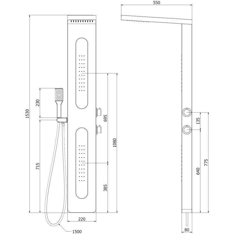 Mexen Mano panel prysznicowy, czarny - 7609-02-70