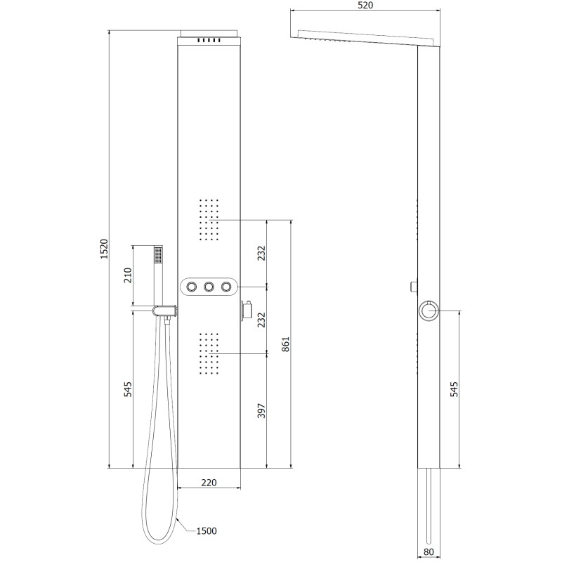 Mexen Omar panel prysznicowy, czarny - 7610-03-70