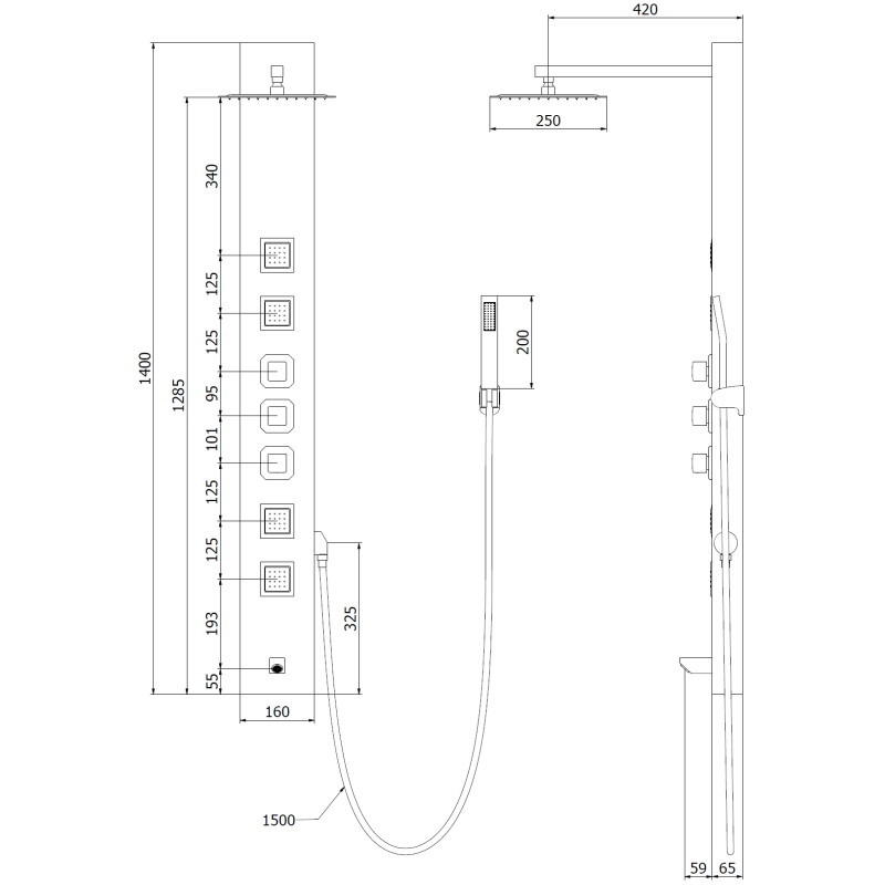 Mexen Orco panel prysznicowy, czarny - 7607-03-70