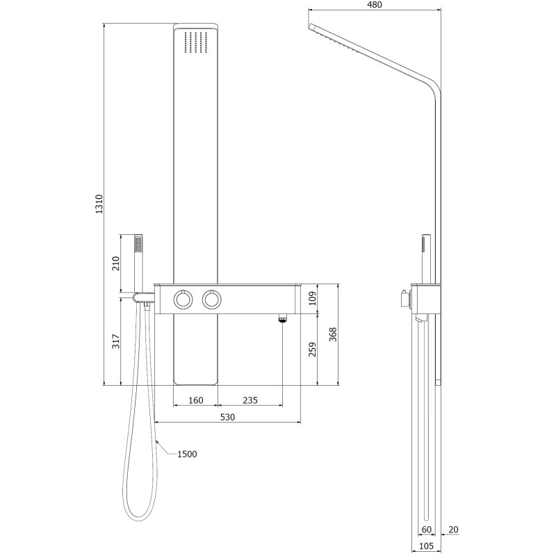 Mexen Strit panel prysznicowy, czarny - 7625-02-70