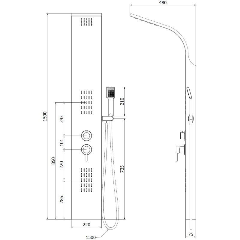 Mexen Taro panel prysznicowy, chrom - 7614-03-00