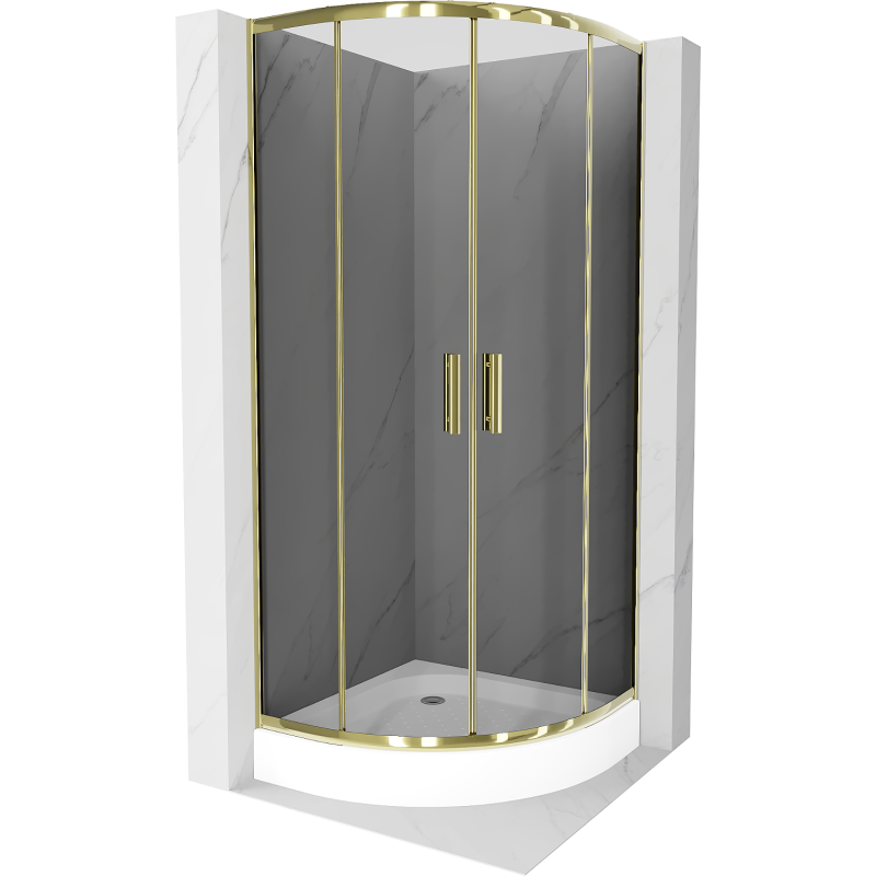 Mexen Rio kabina prysznicowa półokrągła 80 x 80 cm, grafit, złota + brodzik Rio, biały - 863-080-080-50-0-4710
