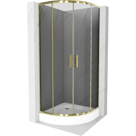 Mexen Rio kabina prysznicowa półokrągła 80 x 80 cm, grafit, złota + brodzik Rio, biały - 863-080-080-50-0-4710