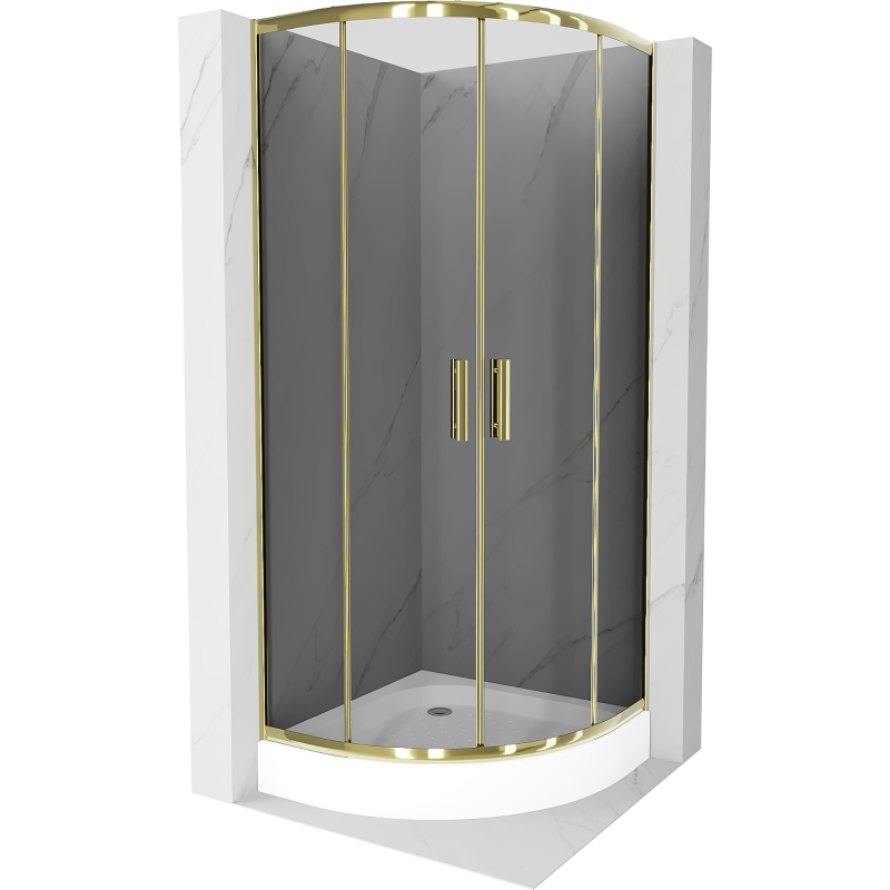 Mexen Rio kabina prysznicowa półokrągła 90 x 90 cm, grafit, złota + brodzik Rio, biały - 863-090-090-50-0-4710