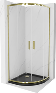 Mexen Rio kabina prysznicowa półokrągła 90 x 90 cm, transparent, złota + brodzik Flat, czarny - 863-090-090-50-00-4170G