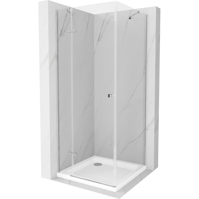 Mexen Roma kabina prysznicowa uchylna 100 x 100 cm, transparent, chrom + brodzik Flat - 854-100-100-01-00-4010