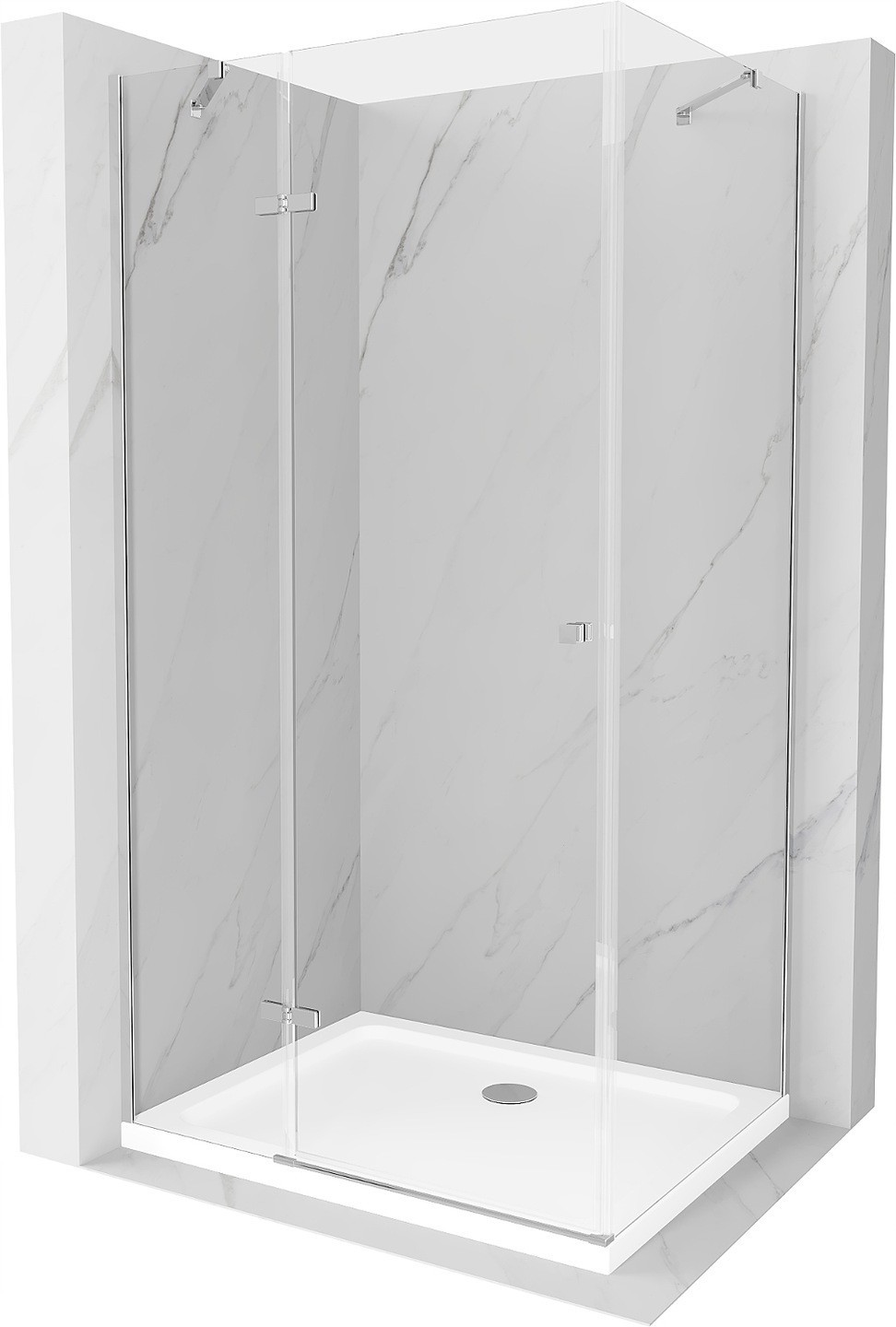 Mexen Roma kabina prysznicowa uchylna 90 x 100 cm, transparent, chrom + brodzik Flat - 854-090-100-01-00-4010
