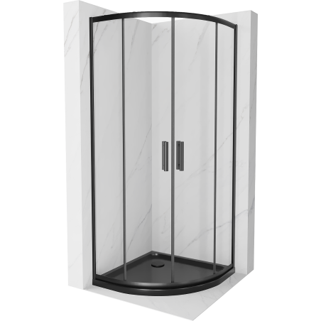 Mexen Rio kabina prysznicowa półokrągła 90 x 90 cm, transparent, czarna + brodzik Flat, czarny - 863-090-090-70-00-4170B