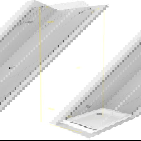 Mexen Roma kabina prysznicowa uchylna 90 x 90 cm, transparent, złota + brodzik Flat - 854-090-090-50-00-4010