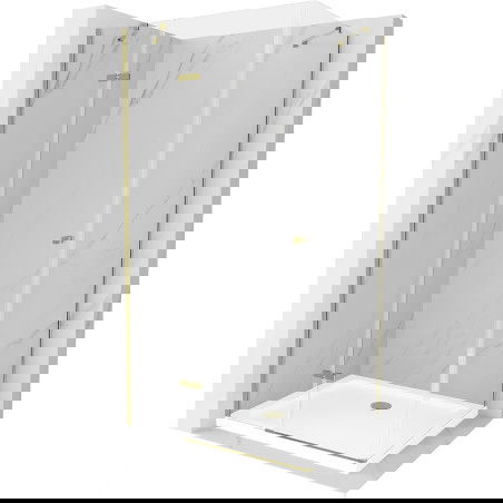 Mexen Roma kabina prysznicowa uchylna 70 x 90 cm, transparent, złota + brodzik Flat - 854-070-090-50-00-4010