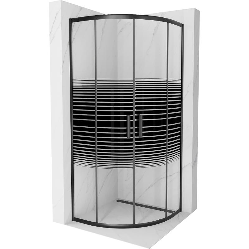 Mexen Rio kabina prysznicowa półokrągła 70 x 70 cm, czarne pasy, czarna - 863-070-070-70-20