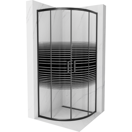 Mexen Rio kabina prysznicowa półokrągła 80 x 80 cm, czarne pasy, czarna - 863-080-080-70-20