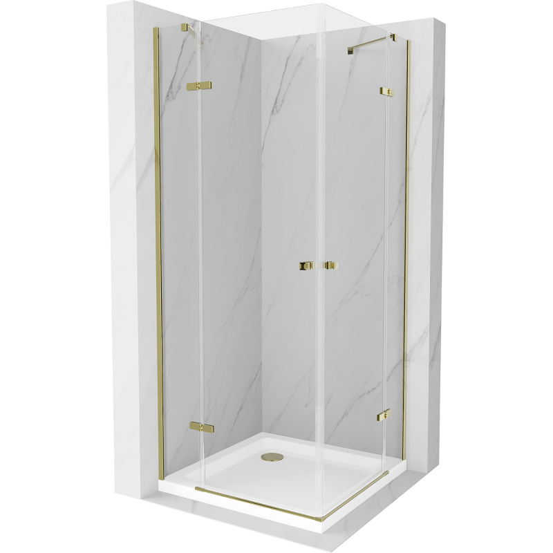 Mexen Roma Duo kabina prysznicowa uchylna 70 x 70 cm, transparent, złota + brodzik Flat - 854-070-070-50-02-4010G