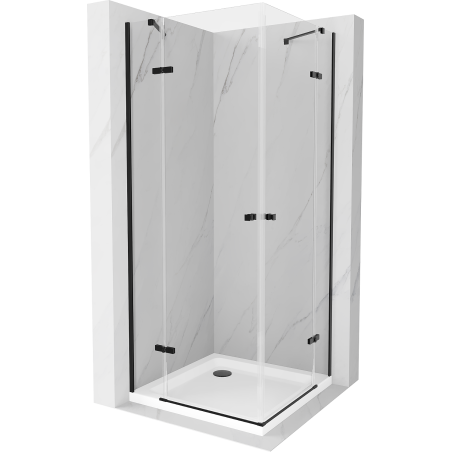 Mexen Roma Duo kabina prysznicowa uchylna 90 x 90 cm, transparent, czarna + brodzik Flat - 854-090-090-70-02-4010B