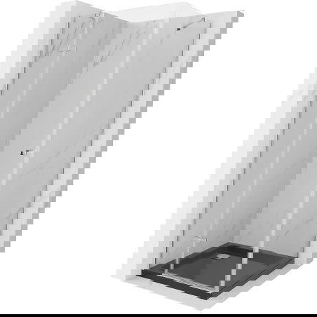 Mexen Roma kabina prysznicowa uchylna 80 x 80 cm, transparent, chrom + brodzik Flat, czarny - 854-080-080-01-00-4070