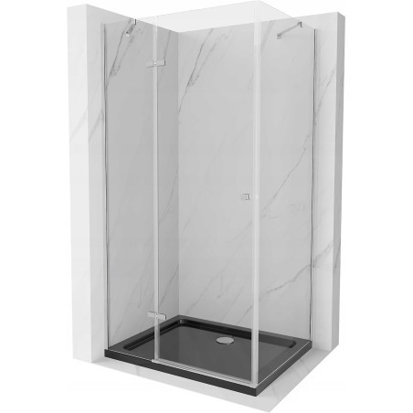 Mexen Roma kabina prysznicowa uchylna 80 x 120 cm, transparent, chrom + brodzik Flat, czarny - 854-080-120-01-00-4070
