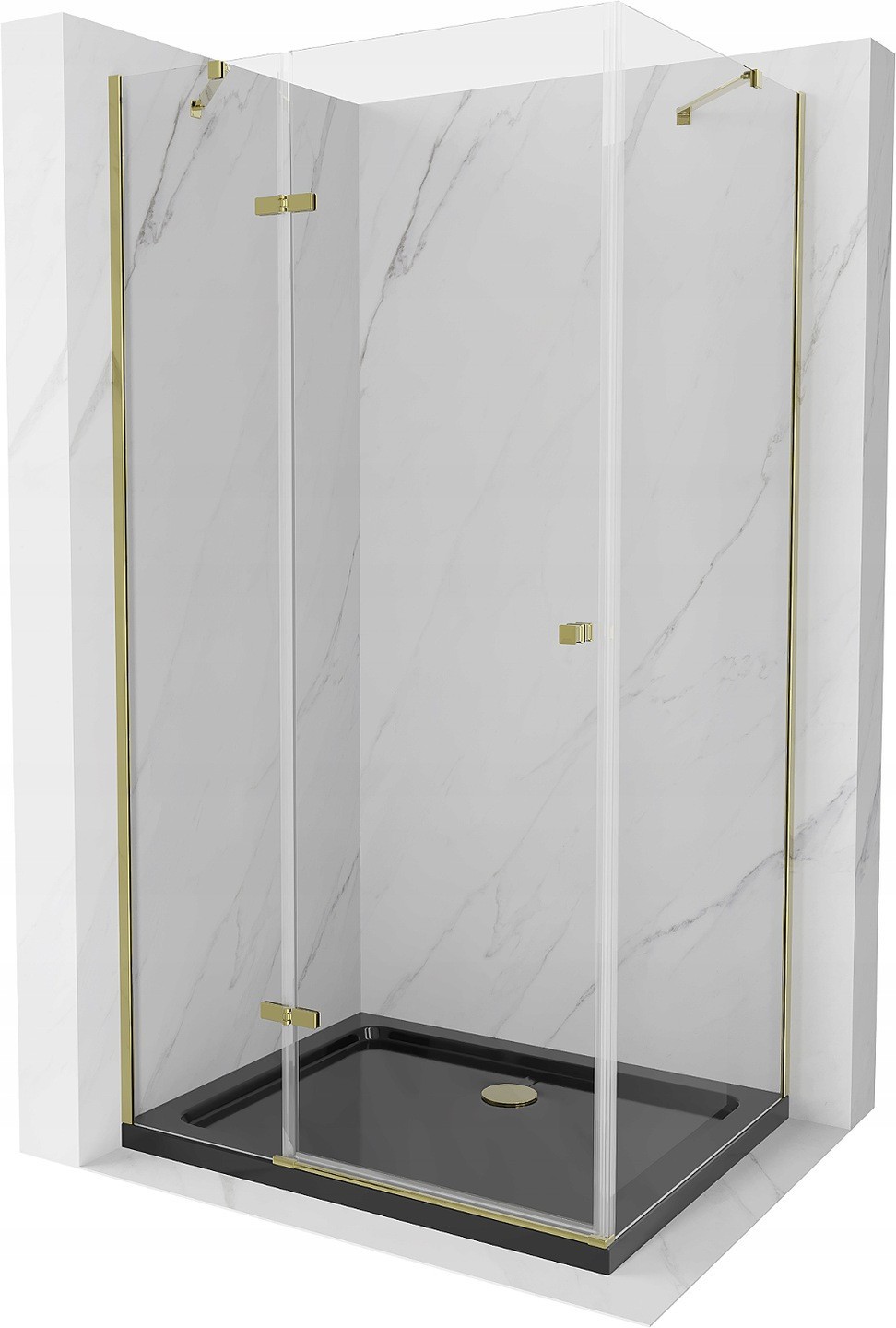 Mexen Roma kabina prysznicowa uchylna 80 x 100 cm, transparent, złota + brodzik Flat, czarny - 854-080-100-50-00-4070G