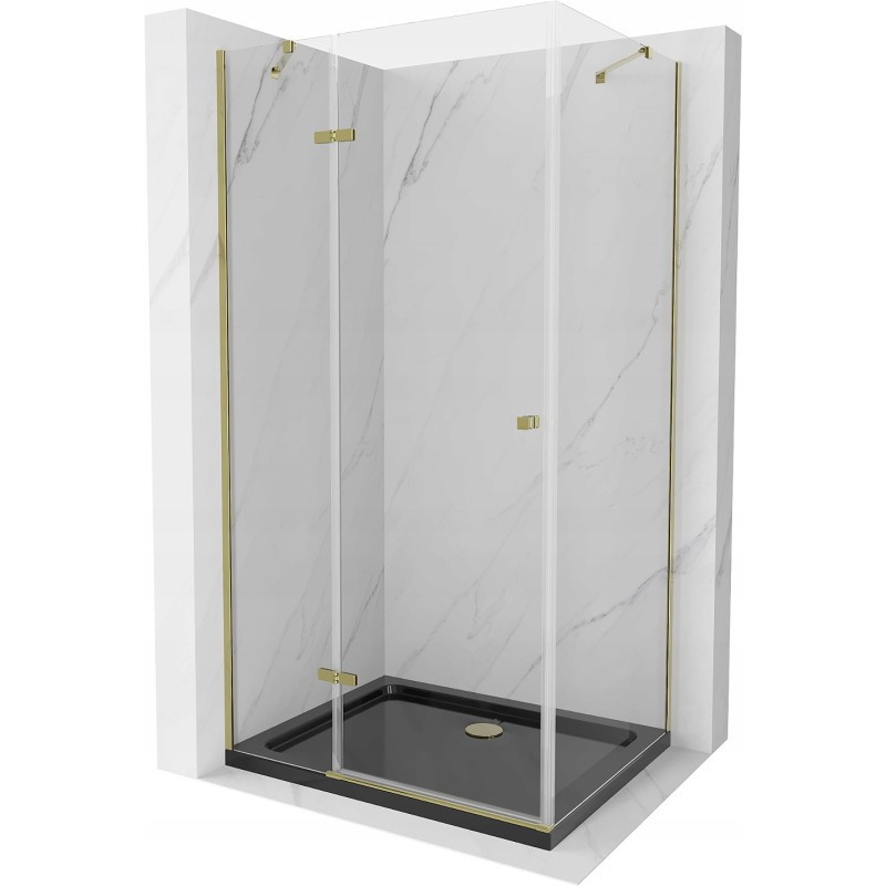 Mexen Roma kabina prysznicowa uchylna 120 x 80 cm, transparent, złota + brodzik Flat, czarny - 854-120-080-50-00-4070G