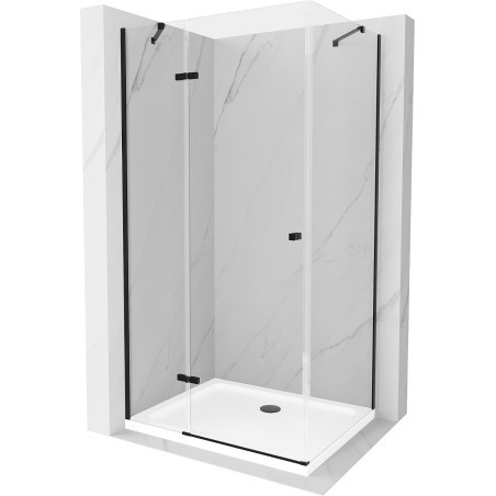 Mexen Roma kabina prysznicowa uchylna 70 x 90 cm, transparent, czarna + brodzik Flat, biały - 854-070-090-70-00-4010B
