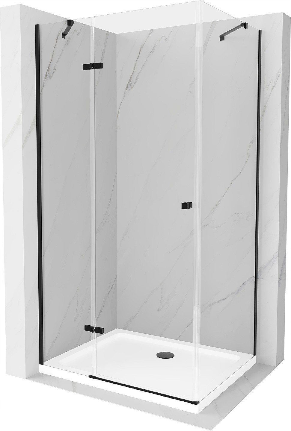 Mexen Roma kabina prysznicowa uchylna 70 x 90 cm, transparent, czarna + brodzik Flat, biały - 854-070-090-70-00-4010B