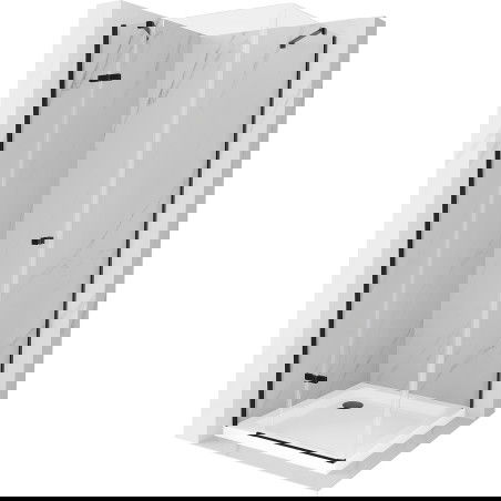 Mexen Roma kabina prysznicowa uchylna 80 x 80 cm, transparent, czarna + brodzik Flat, biały - 854-080-080-70-00-4010B