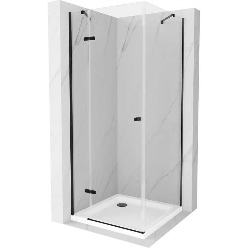Mexen Roma kabina prysznicowa uchylna 90 x 90 cm, transparent, czarna + brodzik Flat, biały - 854-090-090-70-00-4010B