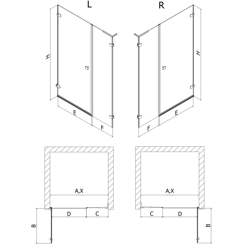 Mexen Lunar-B L drzwi prysznicowe uchylne lewe 125 cm, transparent, czarne - 832SL-125-050-70-00-L