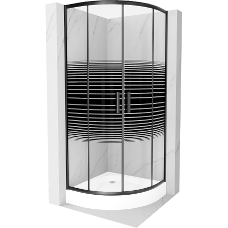 Mexen Rio kabina prysznicowa półokrągła 70 x 70 cm, czarne pasy, czarna + brodzik Rio, biały - 863-070-070-70-20-4710