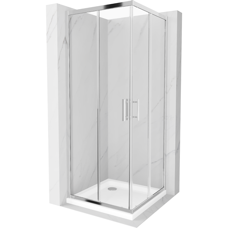 Mexen Rio kabina prysznicowa kwadratowa 80 x 80 cm, transparent, chrom + brodzik Flat, biały - 860-080-080-01-00-4010