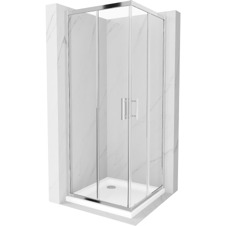 Mexen Rio kabina prysznicowa kwadratowa 80 x 80 cm, transparent, chrom + brodzik Flat, biały - 860-080-080-01-00-4010