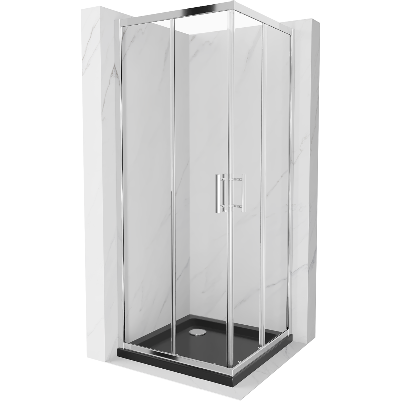 Mexen Rio kabina prysznicowa kwadratowa 90 x 90 cm, transparent, chrom + brodzik Flat, czarny - 860-090-090-01-00-4070