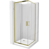 Mexen Rio kabina prysznicowa kwadratowa 80 x 80 cm, transparent, złota + brodzik Flat, biały - 860-080-080-50-00-4010G