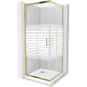 Mexen Rio kabina prysznicowa kwadratowa 90 x 90 cm, pasy, złota + brodzik Flat, biały - 860-090-090-50-20-4010G