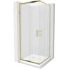 Mexen Rio kabina prysznicowa kwadratowa 90 x 90 cm, szron, złota + brodzik Flat, biały - 860-090-090-50-30-4010G