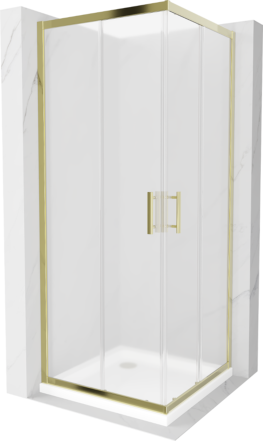 Mexen Rio kabina prysznicowa kwadratowa 90 x 90 cm, szron, złota + brodzik Flat, biały - 860-090-090-50-30-4010G