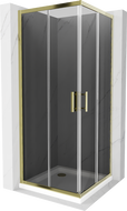 Mexen Rio kabina prysznicowa kwadratowa 70 x 70 cm, grafit, złota + brodzik Flat, biały - 860-070-070-50-40-4010G