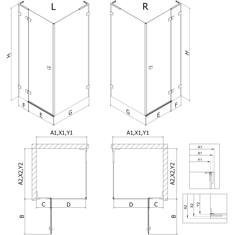 Mexen Lunar L kabina prysznicowa uchylna lewa 90 x 80 cm, transparent, złota szczotkowana - 834L-090-080-55-00-L