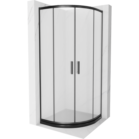Mexen Rio kabina prysznicowa półokrągła 80 x 80 cm, szron, czarna + brodzik Flat, czarny - 863-080-080-70-30-4170B