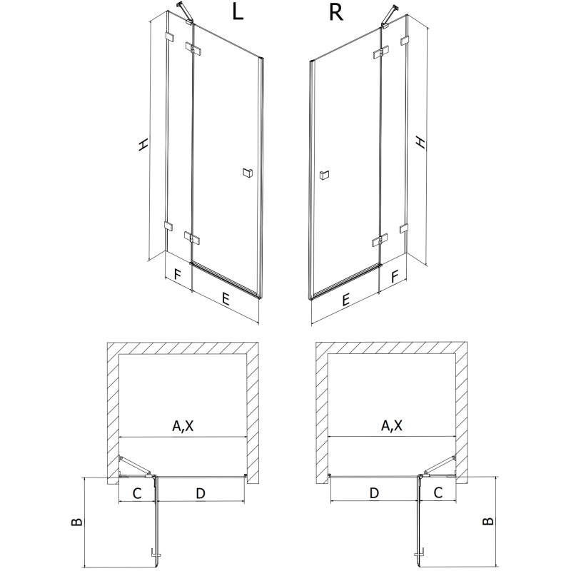 Mexen Lunar drzwi prysznicowe uchylne lewe 140 cm, transparent, czarne - 834-140-000-70-00-L