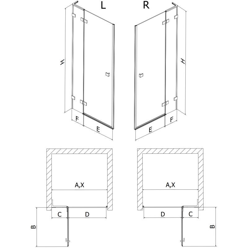 Mexen Lunar L drzwi prysznicowe uchylne lewe 110 cm, transparent, różowe złoto - 834L-110-000-60-00-L