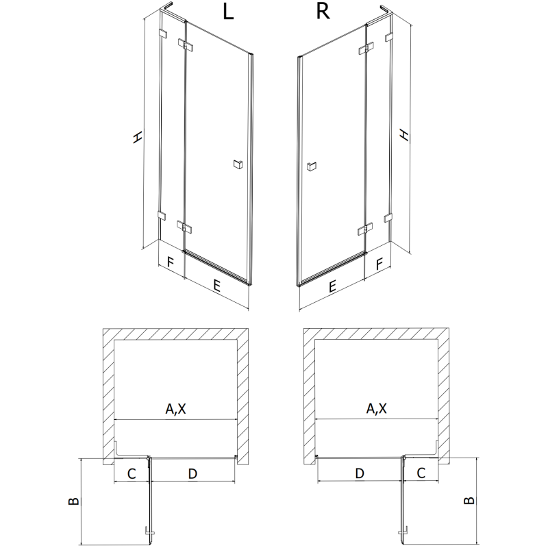 Mexen Lunar L drzwi prysznicowe uchylne prawe 105 cm, transparent, czarne - 834L-105-000-70-00-P