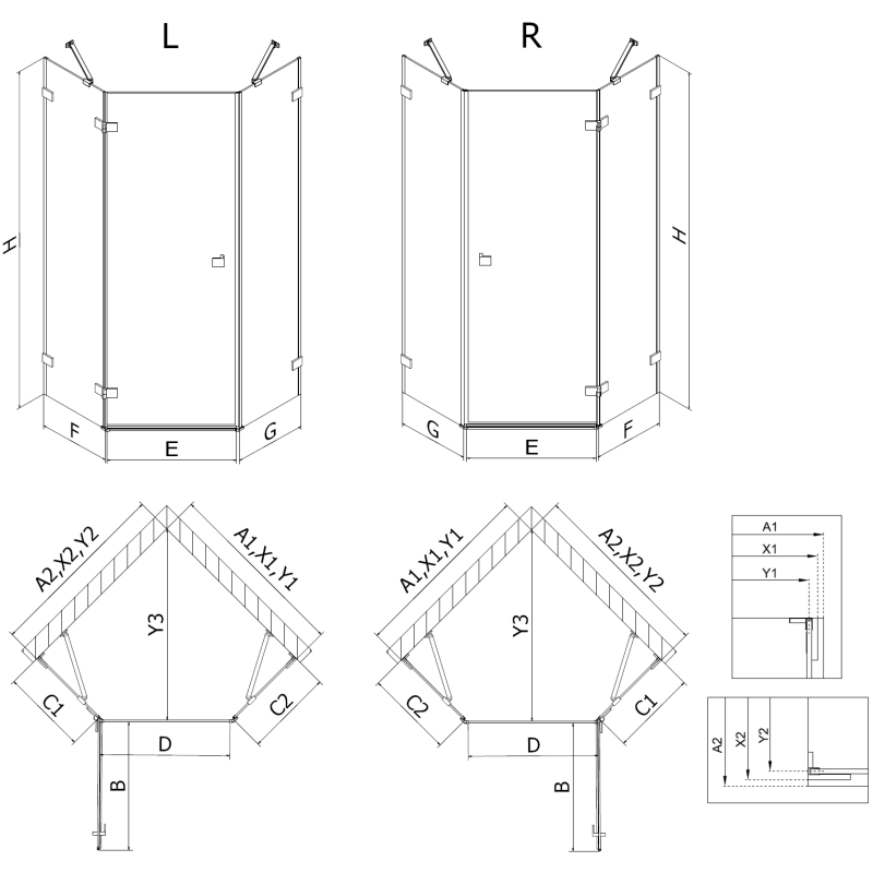Mexen Lunar kabina prysznicowa pięciokątna uchylna prawa 100 x 90 cm, transparent, różowe złoto - 831-100P-090L-60-00-P