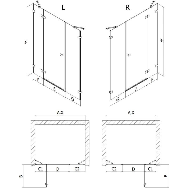 Mexen Lunar drzwi prysznicowe uchylne lewe 135 cm, transparent, czarne - 834S-135-050-70-00-L