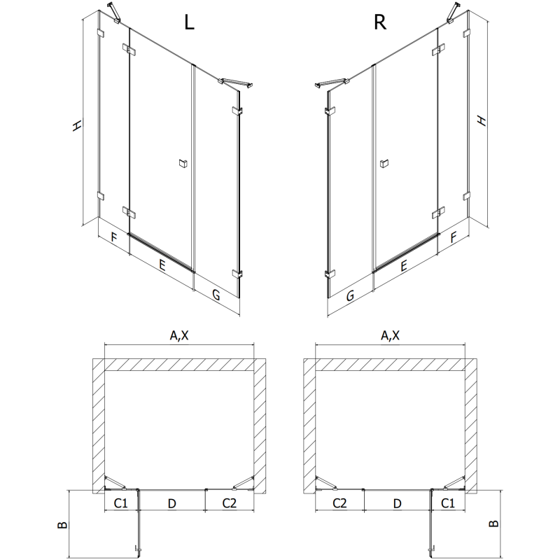 Mexen Lunar drzwi prysznicowe uchylne prawe 160 cm, transparent, nikiel szczotkowany - 834S-160-050-97-00-P