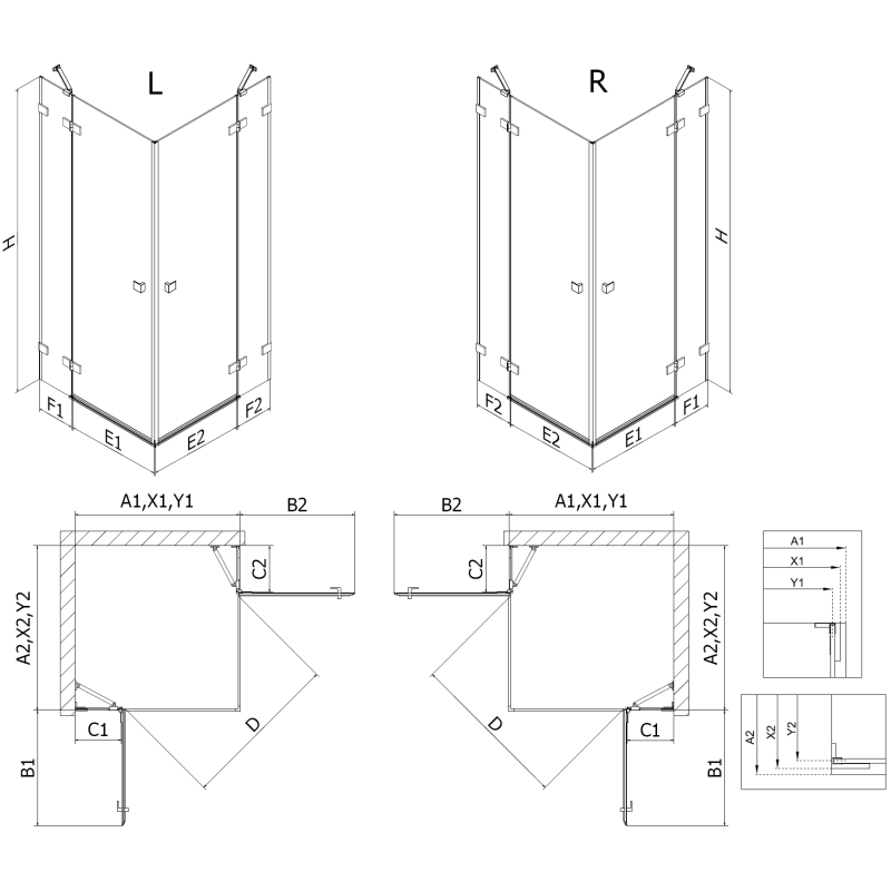 Mexen Lunar Duo kabina prysznicowa uchylna lewa 100 x 80 cm, transparent, nikiel szczotkowany - 834-100L-080P-97-00