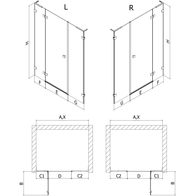 Mexen Lunar L drzwi prysznicowe uchylne prawe 155 cm, transparent, białe - 834SL-155-050-20-00-P