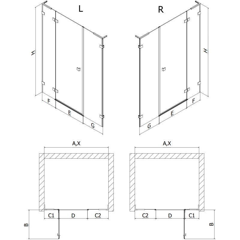 Mexen Lunar L drzwi prysznicowe uchylne prawe 140 cm, transparent, miedź szczotkowana - 834SL-140-050-65-00-P
