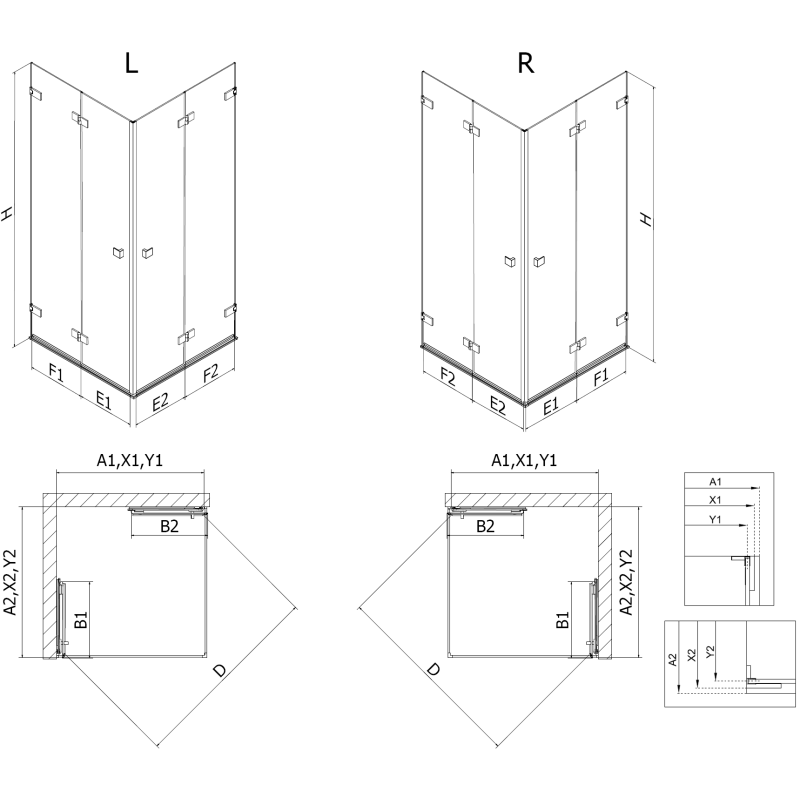 Mexen Lunar-F Duo kabina prysznicowa składana 100 x 95 cm, transparent, złota - 836-100L-095P-50-00