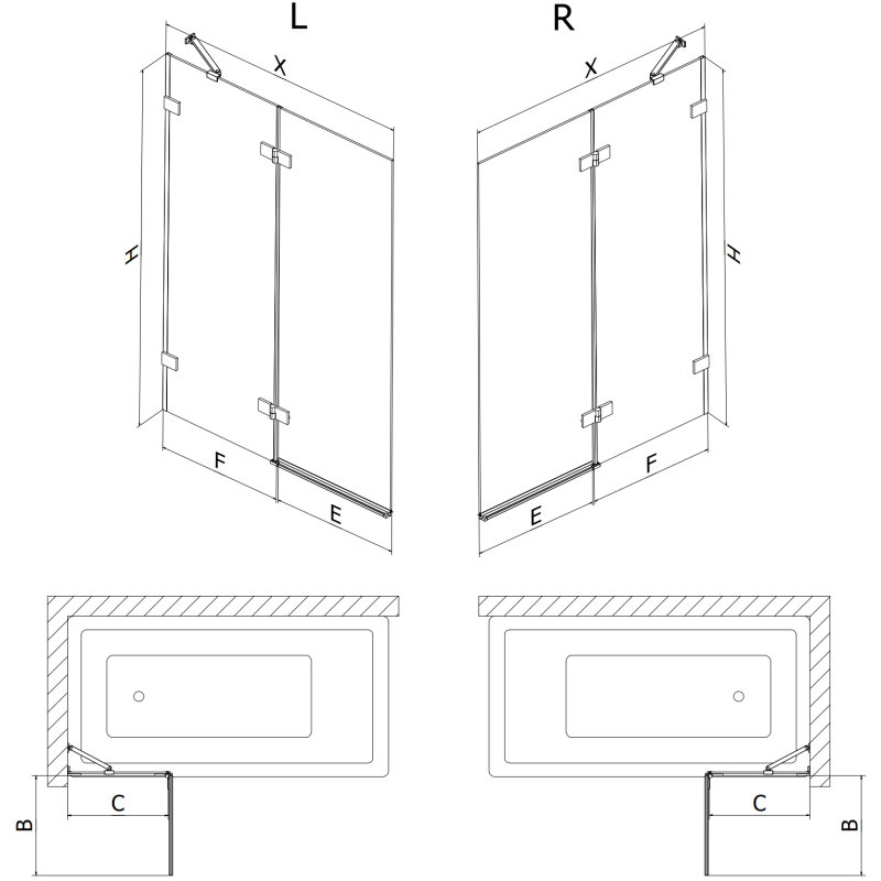 Mexen Lunar parawan nawannowy 2-skrzydłowy lewy 130 x 150 cm, transparent, złoty - 897-130-100-50-00-L